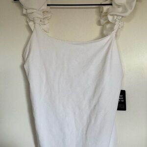 Express White Ruffled Thong Bodysuit